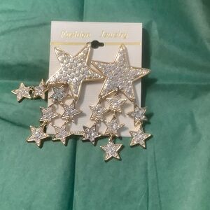 Fashion Jewelry Gold-Tone Star Dangle Crystal Earrings